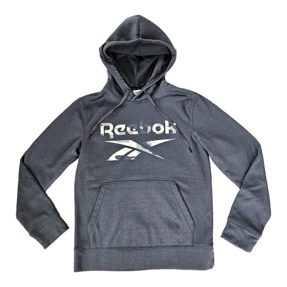 Reebok Men's Drawstring Hoodie Size Small Gray Performance Large Logo